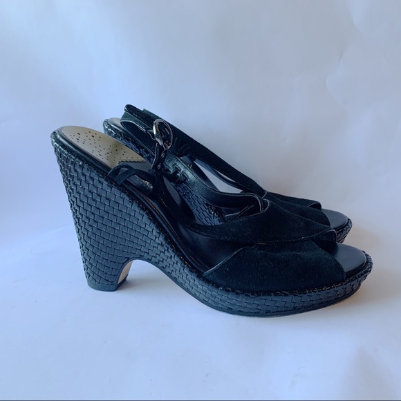 Cole Haan // Black Suede Criss Cross Woven Wedge Heels 6 - Picture 6 of 9